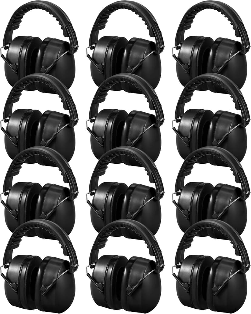 Copkim 12 Pcs Hearing Protection Ear Muffs NRR 28dB Noise Reduction Headphones Shooting Ear Protection Earmuffs(Black)