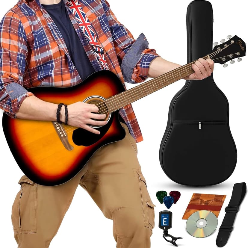Fender FA-125CE Dreadnought Cutaway Acoustic-Electric Guitar - Sunburst Bundle with Gig Bag, Strap, Strings, Picks, and Austin Bazaar Instructional DVD