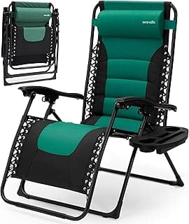 SereneLife Oversized Padded Zero Gravity Lounge Chair, Foldable Outdoor Patio Recliner, Anti Gravity Lawn Recliner with Cup Holder and Side Table for Backyard, Camping, Beach or Outdoor Relaxation