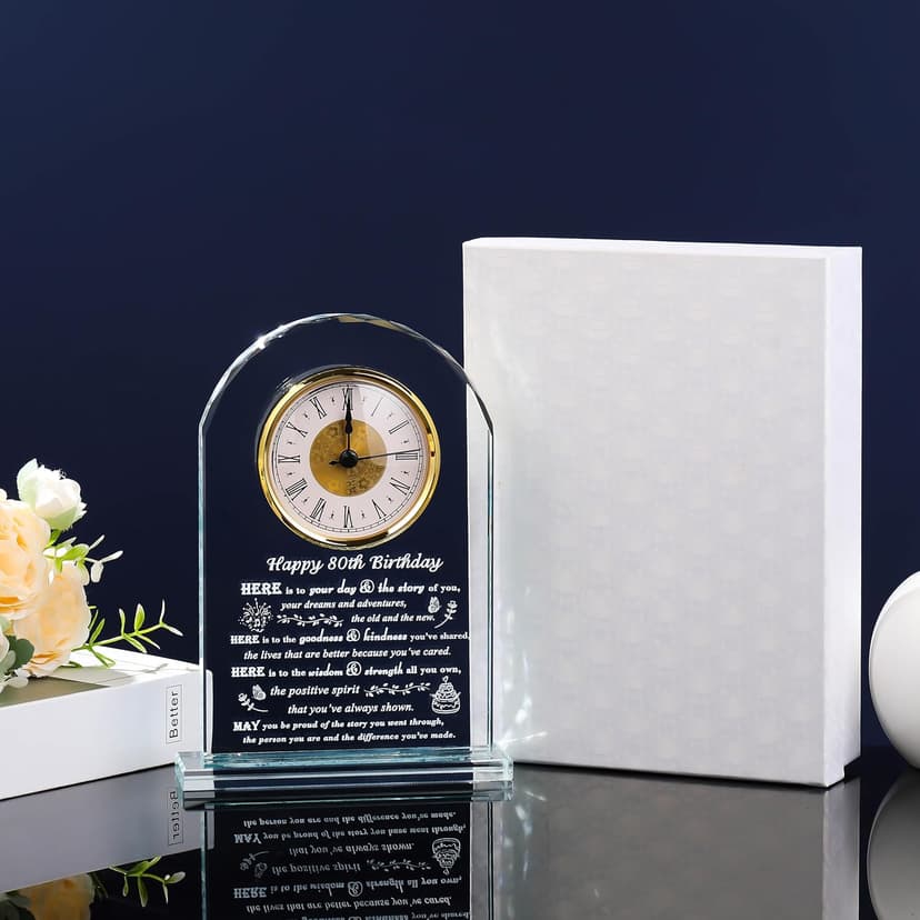 Movdyka 80th Birthday Gifts for Women Men - Crystal Clock Gifts Personalized 1944 80 Year Old Birthday Present for Her Him - Happy 80th Birthday Gifts Ideas for Mom Dad Unique