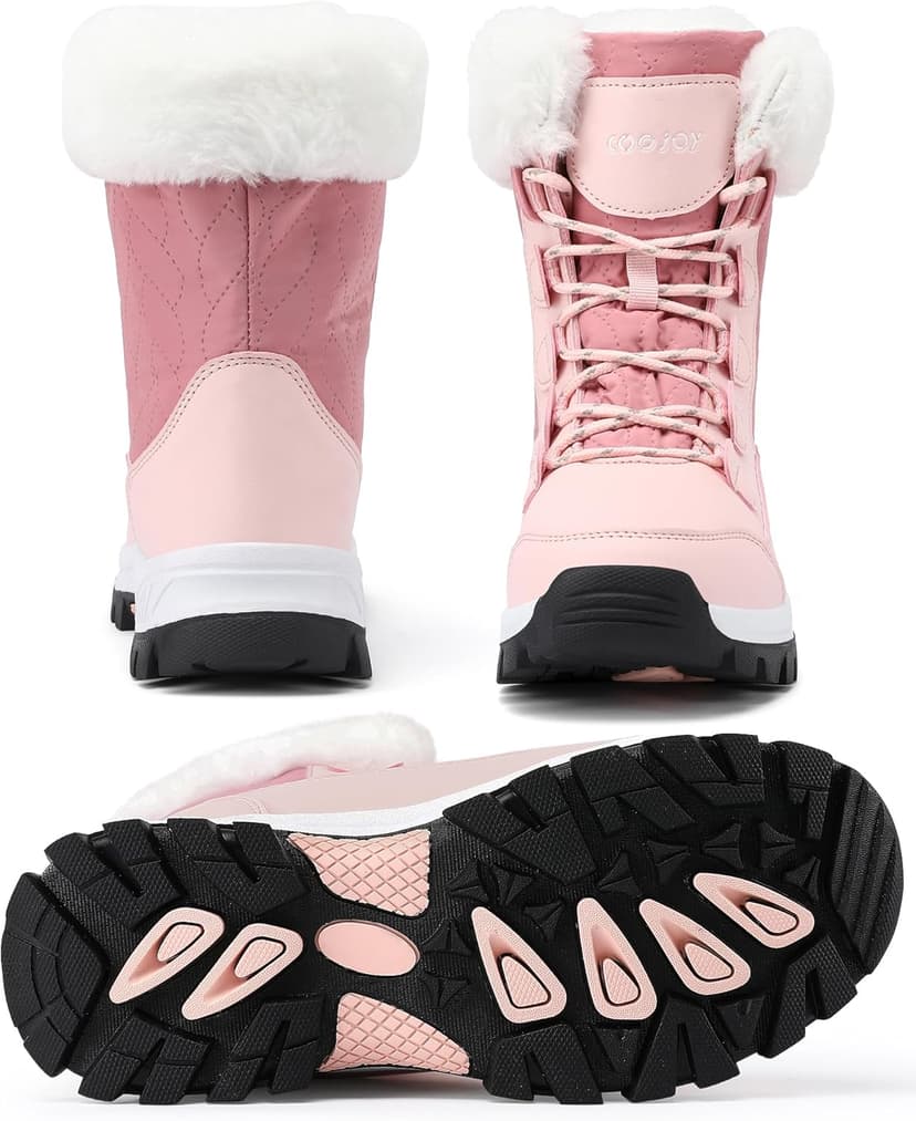 COOJOY Womens Waterproof Winter Snow Boots Warm Shoes Furry Mid Calf Lightweight Walking Hiking Booties