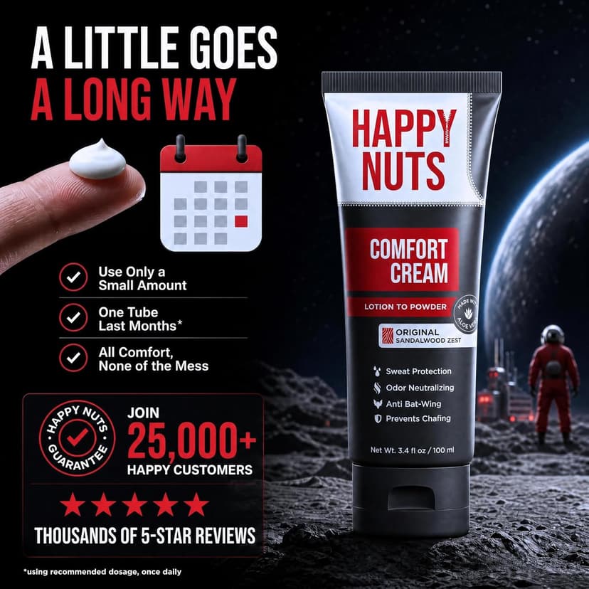 HAPPY NUTS Comfort Cream Deodorant For Men: Anti-Chafing Sweat Defense, Odor Control, Aluminum-Free Mens Deodorant & Travel Essential for Men's Private Parts 3.4 fl oz (Original)