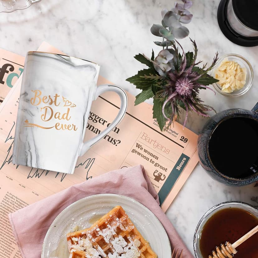 YHRJWN Mom and Dad Gifts, Best Dad and Mom Mug, Christmas Birthday Gifts for Parents from Daughter Son New Parent Couple Gift Set, Christmas 14 Oz Coffee Mug with Gift Box Coaster Spoon