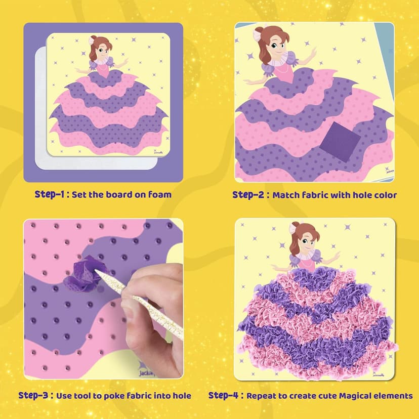 1500 fabric pieces, 6 thick boards, arts and crafts activities, birthday gift ideas, 4 5 6 7 8 years old kits, unicorn gifts Jackinthebox Poke Art Magical Flower Pressing Craft Kit for Girls, Ages 4-8 B0D839DLTL