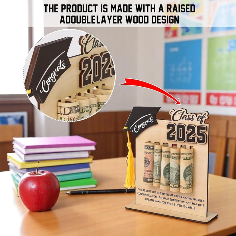 Congrats Graduation Money Holder 2025, Wooden Graduation Money Cash, Class of 2025 Graduation Gifts for Her, Him, Senior College University Graduates Gifts