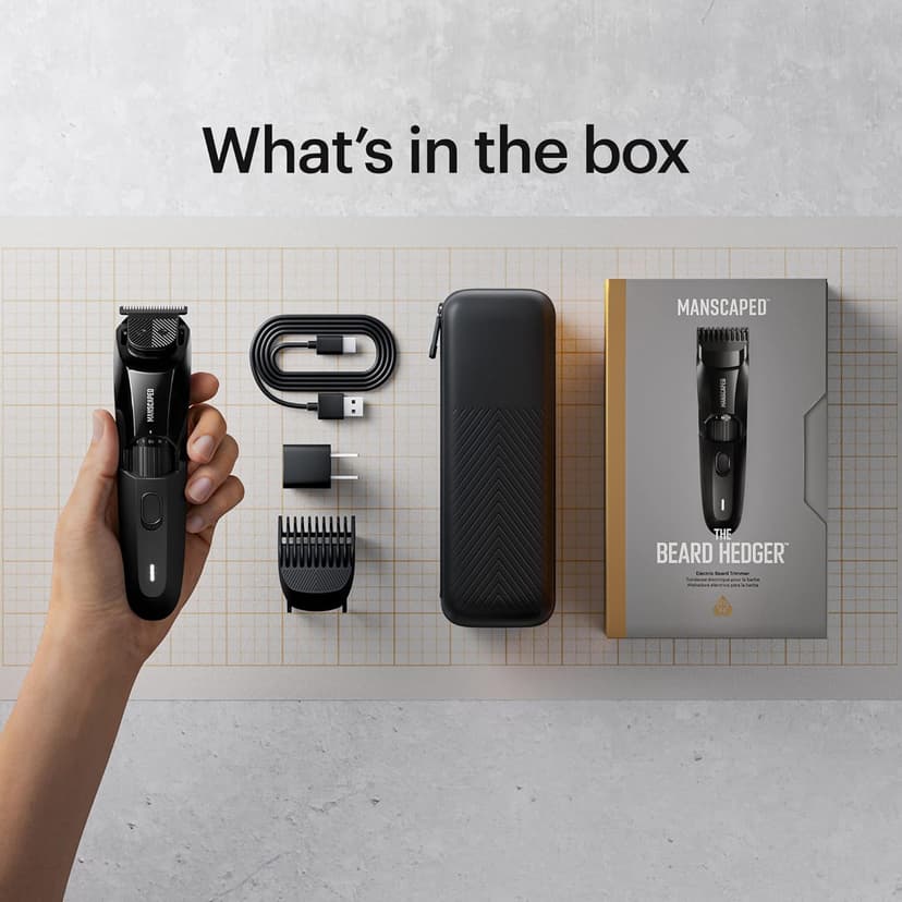 MANSCAPED MANSCAPED® The Beard Hedger® Premium Men's Beard Trimmer, 20 Length Adjustable Blade Wheel, Stainless Steel T-Blade for Precision Facial Hair Trimming, Cordless Waterproof Wet/Dry Clipper
