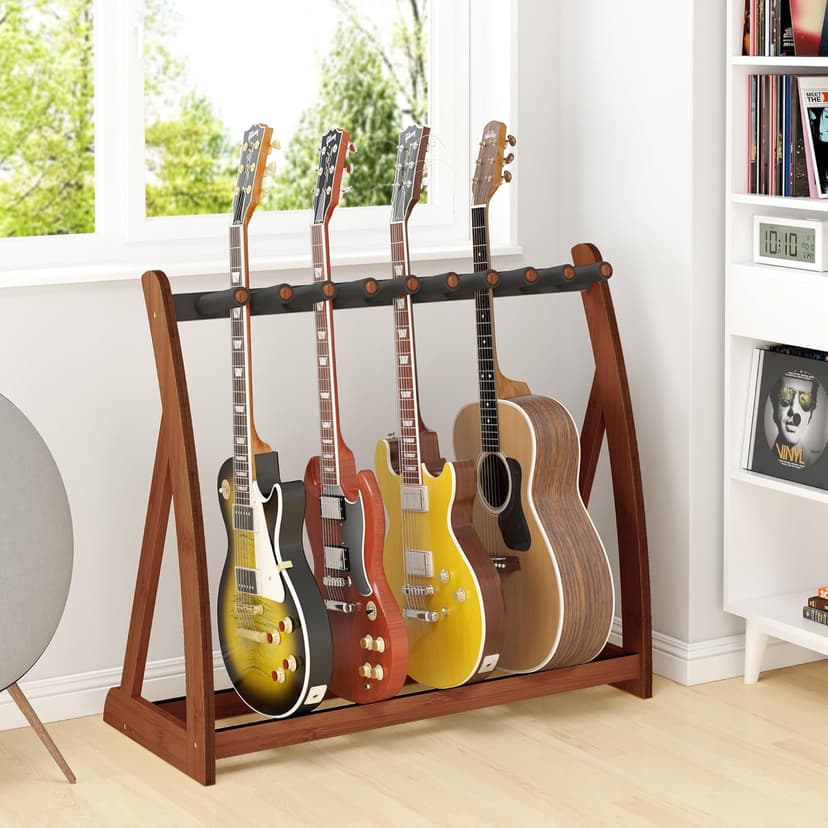 Wisuce Essentials Guitar Stand Rack, Multi-Guitar Display Rack Adjustable Bamboo Guitars Holder Electric Guitar Stands Floor Storage for Bass Acoustic, Home Studio, Band Stage