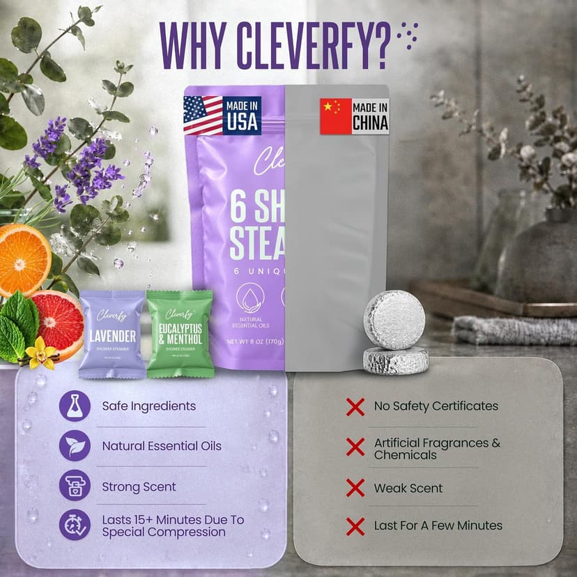 Cleverfy Shower Steamers Aromatherapy for Women and Men – Self-Care Shower Bombs for Stress Relief and Relaxation – 6 Tablets