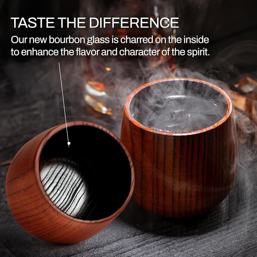 The Original Charred Wooden Bourbon Drinking Glass | Charred Old Fashioned Glass | Bourbon Gifts for Men, Dad, or Brother | Whiskey Gifts