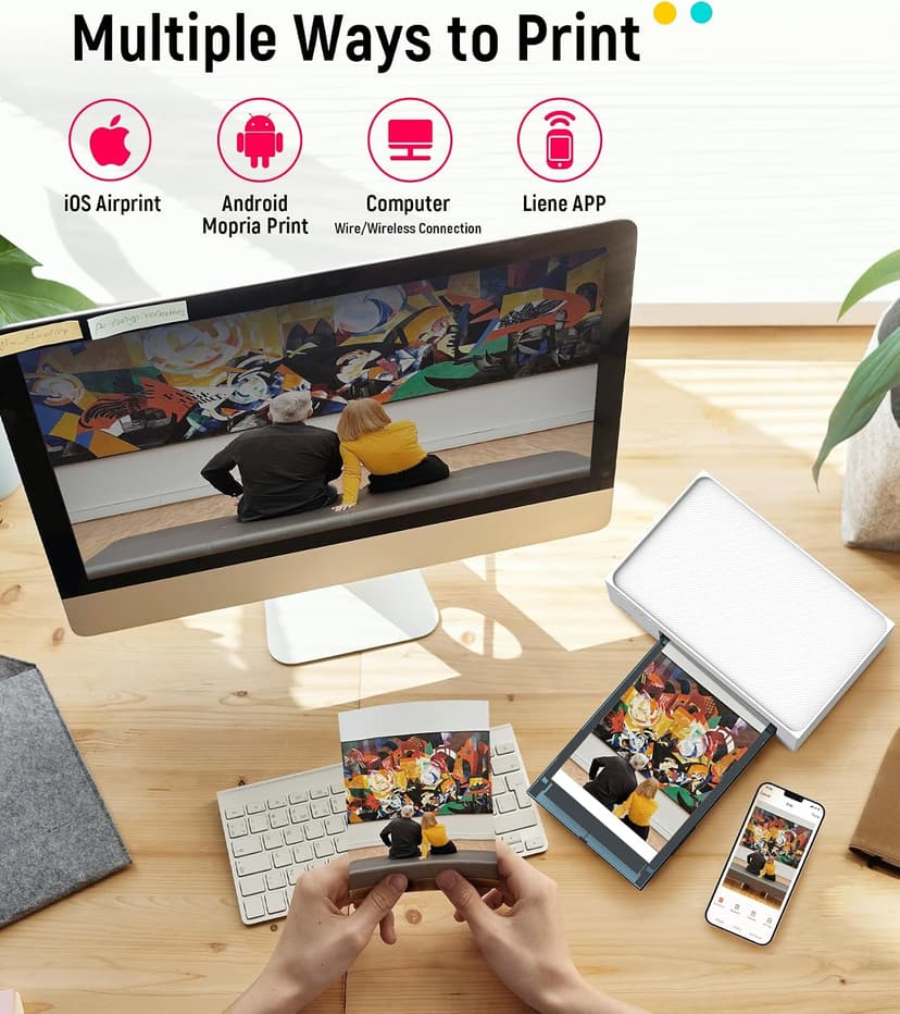 Liene M100 4x6'' Photo Printer, Phone Printer 100 Sheets & 3 Cartridges, Full-Color Photo, Portable Instant Photo Printer for iPhone Android, Thermal Dye Sublimation, Wi-Fi Picture Printer 100 Papers B09XHYNHB2