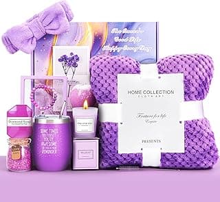 Birthday Gifts for Women, Self Care Gifts Get Well Soon Gifts,Lavender Spa Flannel Blanket Gift Set, Gift For Female Friend, Mom, Wife, Girlfriend, Sister, Teacher's Day Gift Her Birthday Gift