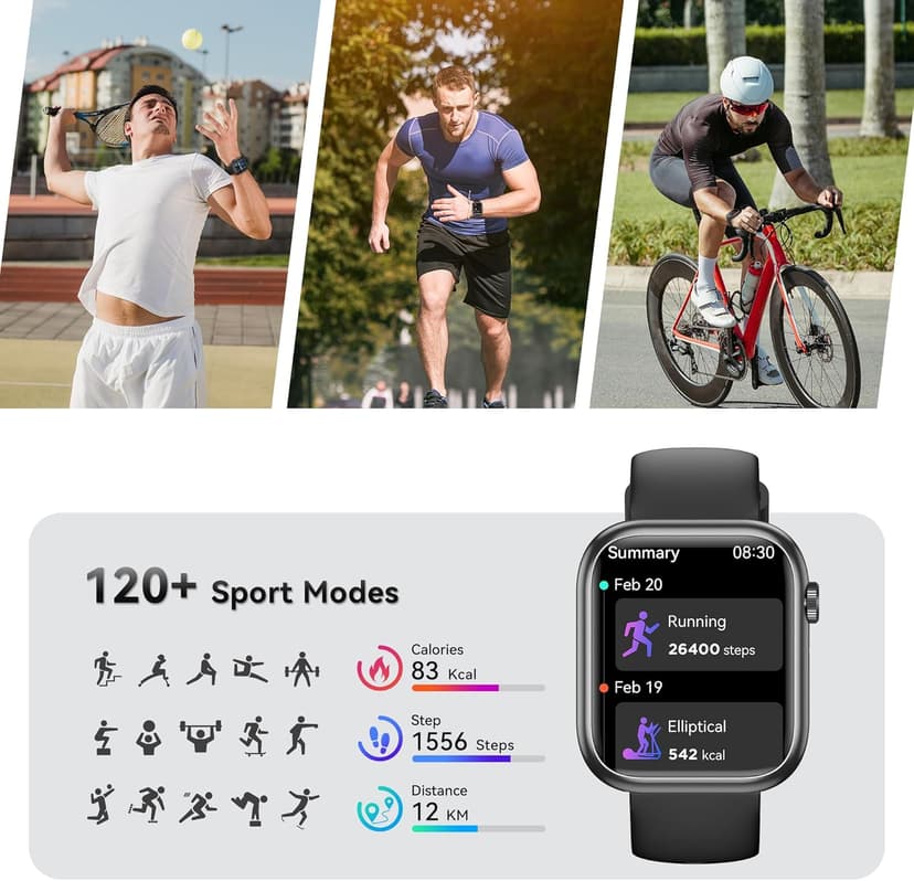 Smart Watch for Men Women(Answer/Make Call), 1.83" Fitness Watch with Heart Rate/Blood Pressure/Blood Oxygen, Pedometer, Sleep Tracker,120+ Sport Modes, IP68 Waterproof Fitness Tracker for Android iOS