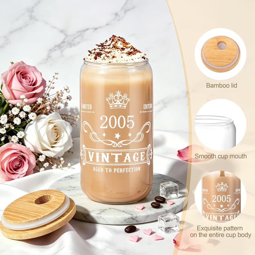 Jumway 21st Birthday Gifts for Women, Happy 21 Year Old Birthday Gifts for Women, Glass Cup & Canvas Tote 2005 Decorations & Ideas for Sister Daughter Girlfriend Her Friends B0GZ3YB5T7