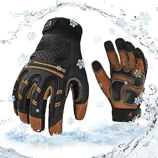 Vgo... -4℉ or above Winter Waterproof High Dexterity Heavy Duty Mechanic Glove, Anti-vibration, Anti-abrasion, Touchscreen (1 Pair,L,Brown,GA8954FW)