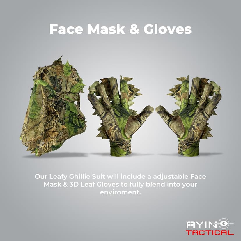 AYIN Ghillie Suit for Men – 3D Leafy Camo Hunting Suit with Hood for Turkey Hunting & Airsoft