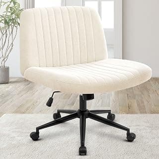 Orange Factory Criss Cross Chair Wheels Wide Cross Legged Office Desk Vanity Dual Base Comfy Fabric Armless Adjustable Swivel for Home Computer Task (Beige Dual Base, Fabric)