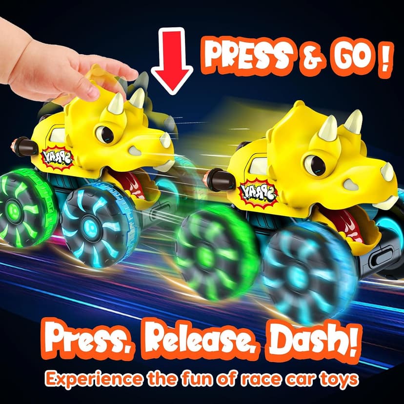 LED Wheels Dino Truck Toys for Toddler Boys Girls Gifts, Dinosaur Cars for 2 Year Old Boy Christmas Birthday Gifts Monster Truck Toys Dinosaur Cars, Press and Go Light Up Cars for Toddlers B0F5PVJJ9J