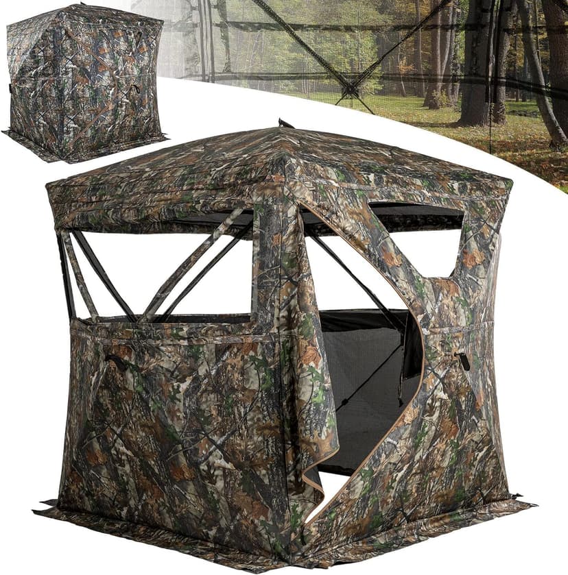 Lenotos Hunting Blind 270° See Through, Low-Noise 2-3 Person Pop Up Deer Blind, Portable Durable Ground Blind for Deer & Turkey Hunting