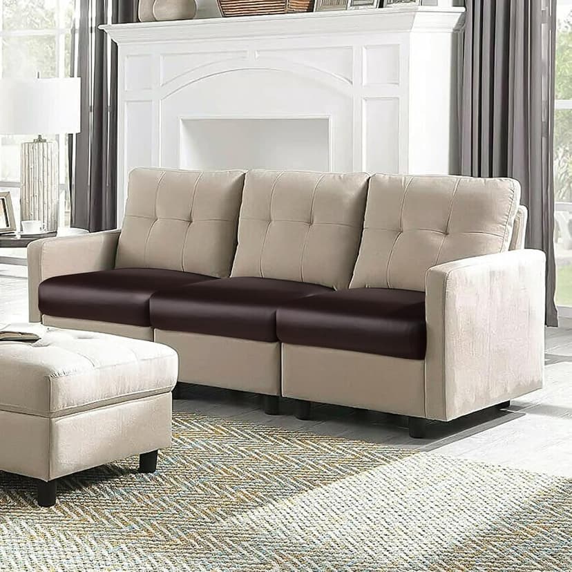 Fuloon Faux Leather Couch Cushion Slipcover, Waterproof Stretch Covers for Sofa, RV Chair Seat Cover, Individual Loveseat Couch Cushion Replacement, PU Leather Sofa Slipcovers(3 Pack, Brown)