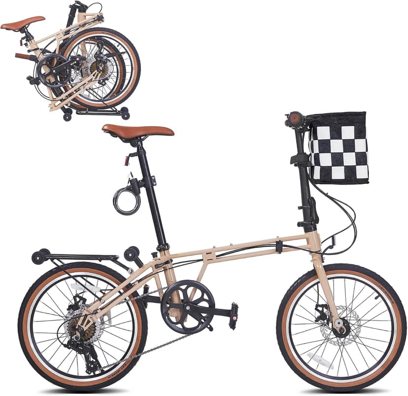 20 Inch Folding Bike for Adults, 7-Speed Foldable Bike for Women & Men, Foldable Bicycle with Dual Disc Brake, Portable Commuter City Bikes with Adjustable Saddle
