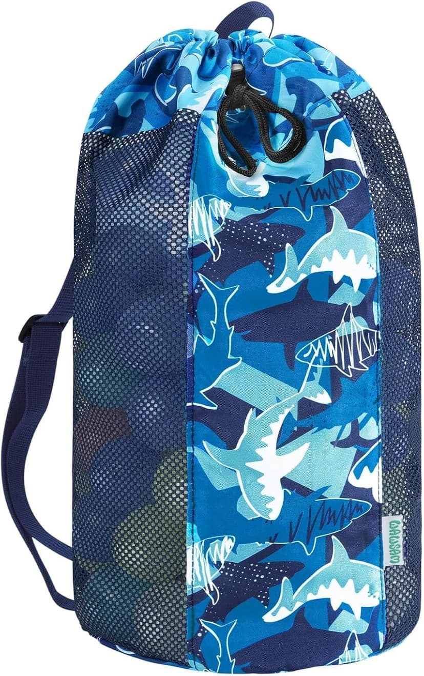Shark Large Mesh Beach Bag for Kids, Kids Drawstring Beach Backpack for Boys, Tote Mesh Beach Toys Bag, Swim Pool Toys Balls Storage Bags Gym Bag, Beach Toy Shells Organizer