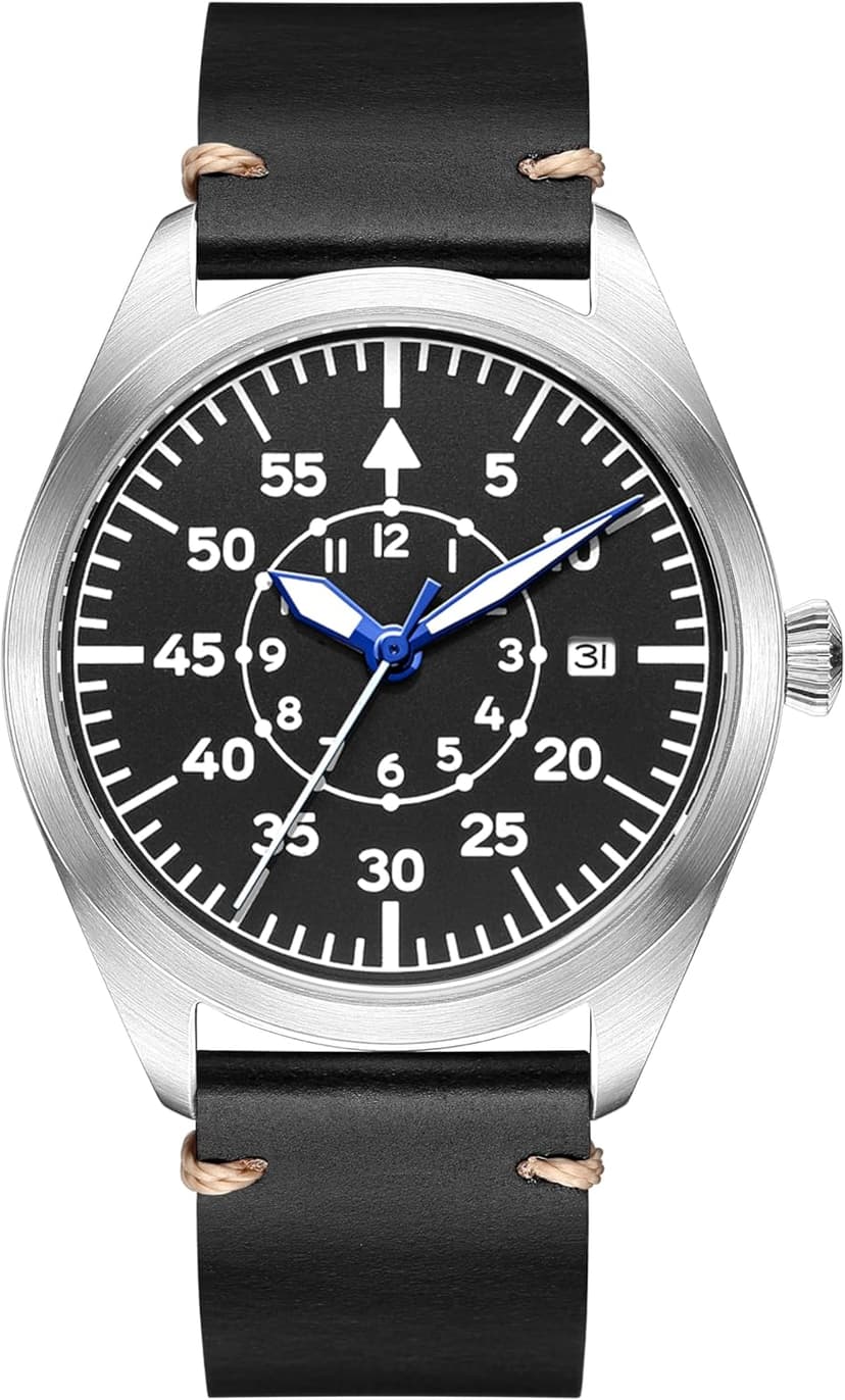 Boyarca Pilot Watch Men's Aviator Wrist Watch Japan Automatic Movement Mechanical Watches Stainless Steel Case Flieger Timepieces with Luminous Waterproof
