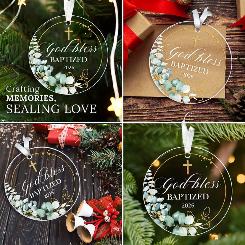 Christening Gifts For Baby Boys, Girls, Godson, Goddaughter - God Bless Baptized Ornament 2026 - Acrylic Xmas Keepsake Decor HEXMOZ Baptism Gifts for Boys, Girls, Women, Men, Adults B0DP1RL74V