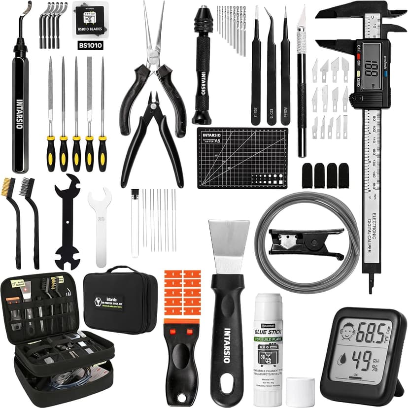 76pcs 3D Printer Tools Kit with Bag, 3D Printer Accessories includes Digital Caliper, Hygrometer, PTFE Tube Kit, Deburring Tool, Scrapers, Nozzle Cleaning, for Bambu Lab, Ender 3, FDM/SLA Printers etc