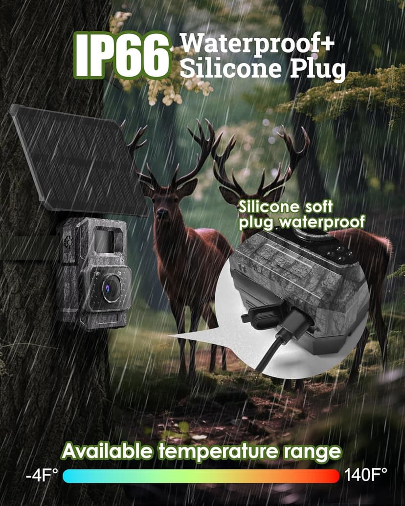 MAXDONE Solar Trail Camera WiFi Bluetooth - 4K 64MP Game Camera with 6000mAh Battery, Rechargeable Trail Cam with Night Vision Motion Activated IP66, Wildlife Cameras Deer Cams for Outdoor Backyard