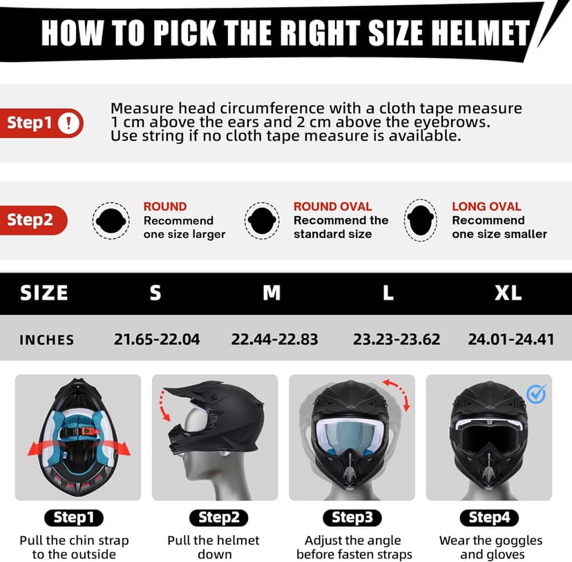TRIANGLE Adult Dirt Bike Helmet Full Face Motorcycle Helmets with Adjustable Goggles & Gloves - DOT/FMVSS-218 Certified Motocross Helmet for Off-Road ATV BMX UTV