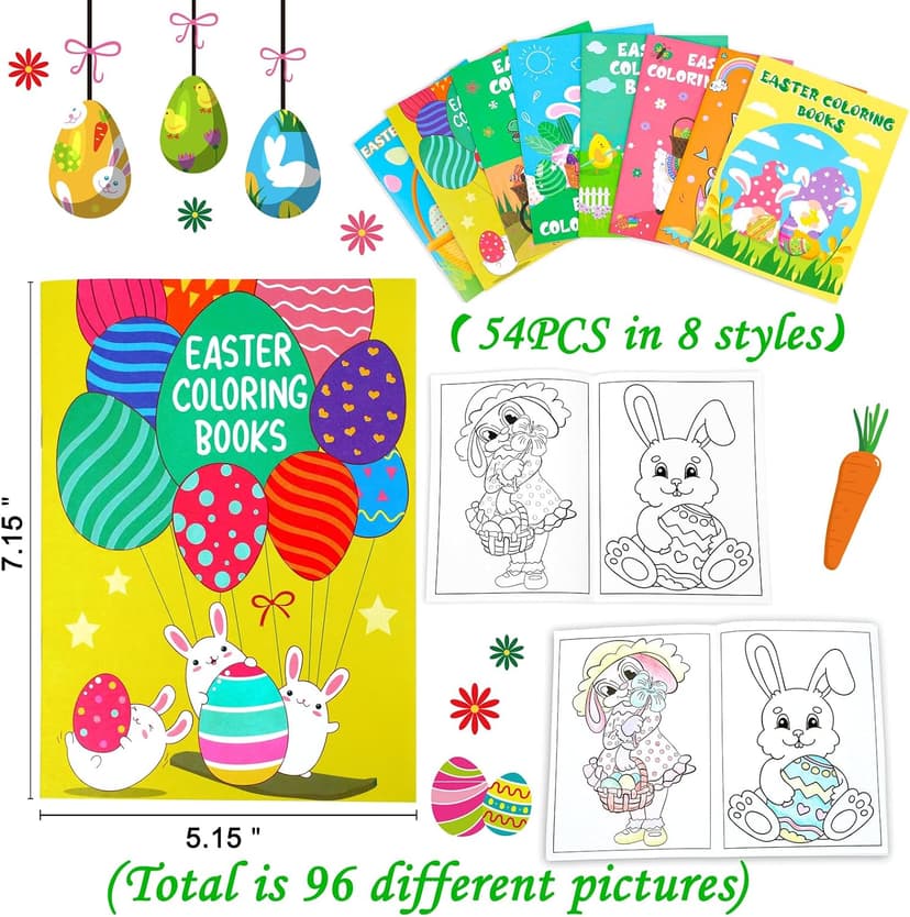 90shine 54PCS Easter Coloring Books for Kids-Egg Basket Stuffer Gifts Party Favors Class Activity Supplies Decorations B08Q36YXL9