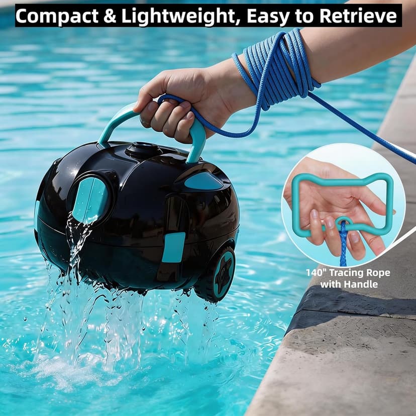 Robotic Pool Cleaner, Cordless Pool Vacuum Robot,Dual Motors & Filters, Smart Self-Parking,IPX8 Waterproof,Powerful Suction, Inground/Over-Ground Pool Skimmer (Button Operation-update4)