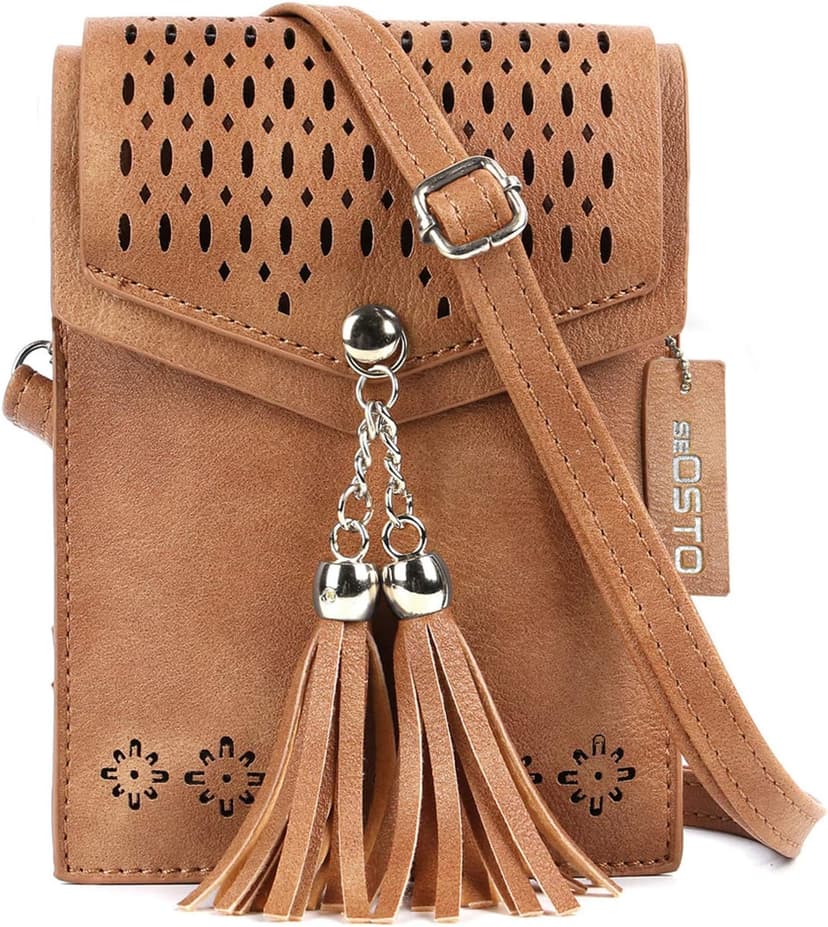 Vintage Tassel Purse: soft leather, fits a large phone, cards & keys —gifts for teen girls, birthday & Christmas seOSTO Small Crossbody Bags for Women, Tassel Purse, Gifts for Teen Girls B073QMXQLW