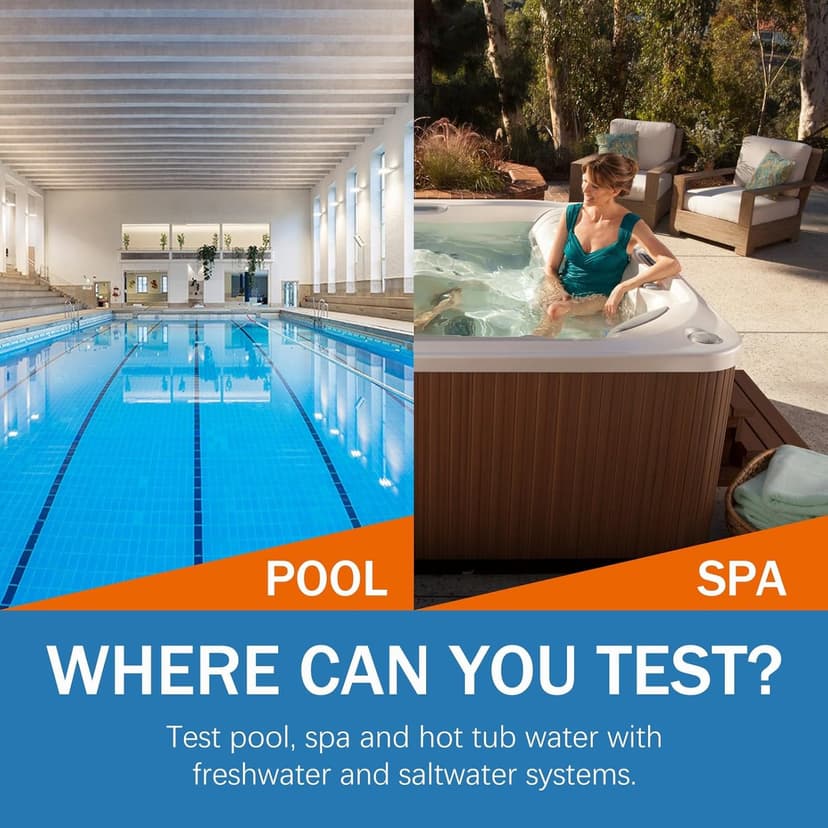 9 Way Pool Test Kit - Hot Tub and Spa Water Chemical Test Kit for pH & Total Chlorine & Free Chlorine & Bromine & Total Alkalinity & Calcium Hardness & Cyanuric Acid & Copper & Phosphate