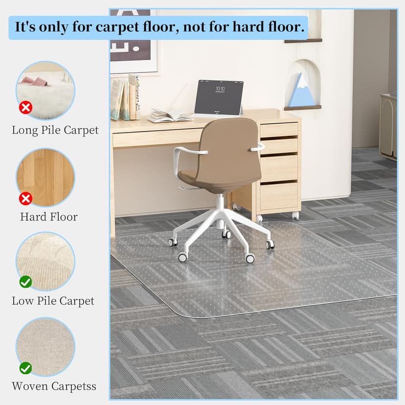 Tonaus Office Chair Mat for Carpet, 48"×36" Carpet Chair Mat for Low Pile Carpets, 2.2mm Transparent