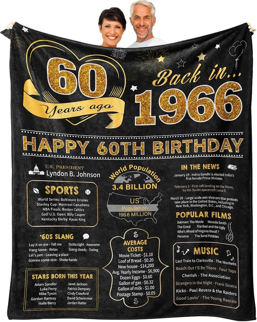 60th Birthday Gifts for Women Men, 60 Year Old Birthday Gifts for Women Men, 60th Birthday Gift Ideas Throw Blanket 60 x 50 Inch, 1966 Birthday Gift for 60 Year Old Woman, Best Gifts for 60th Birthday B0BB15FJHZ