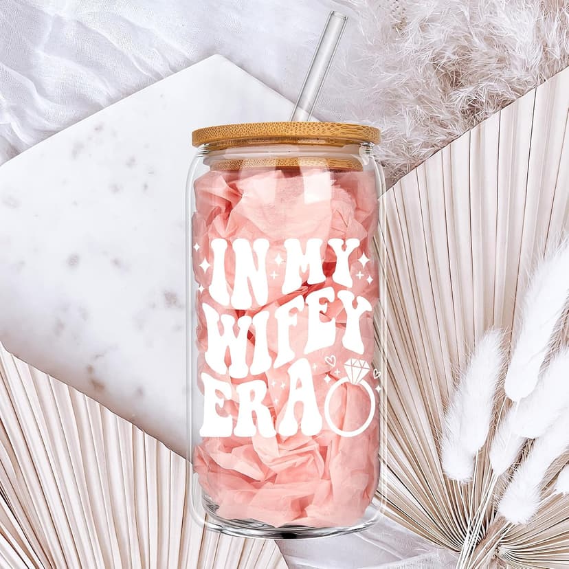 Bridal Shower Gift - Cute Cool Wedding Day Idea for Bride to Be, Future Mrs, Bachelorette - In My Wifey Era Glass Cup Tumbler B0D53X13TP