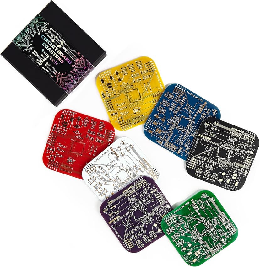 Coasters for Drinks in PCB-Design Black Coasters Decor with Immersion Gold Circuit Board Coaster for Coffee Table Gamer Bar Office Cute Stuff for Boyfriend Geeky Engineer Dad Men (2 x Black/Pack)