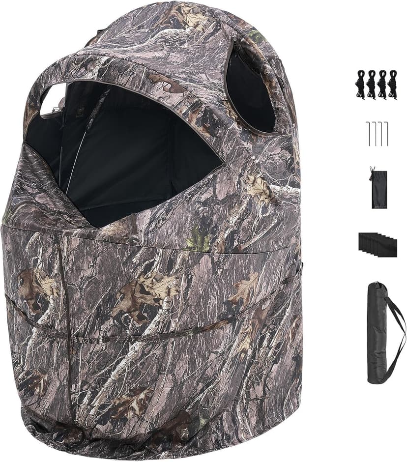 VEVOR Hunting Blind，See Through Ground Blinds with Carrying Bag, 360 Degree Portable Camouflage Tent，Durable Concealed Shelter with Silent Side Door and Window, for Turkey and Deer