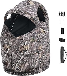 VEVOR Hunting Blind，See Through Ground Blinds with Carrying Bag, 360 Degree Portable Camouflage Tent，Durable Concealed Shelter with Silent Side Door and Window, for Turkey and Deer