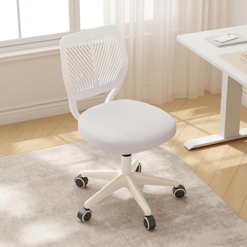 JPBSTO Armless Desk Chair, Height Adjustable Swivel Office Rolling Task Chairs with Soft Mesh Padded Cushion, Ergonomic Small Study Computer Chair for Girls Boys Teens (White, 1PC)