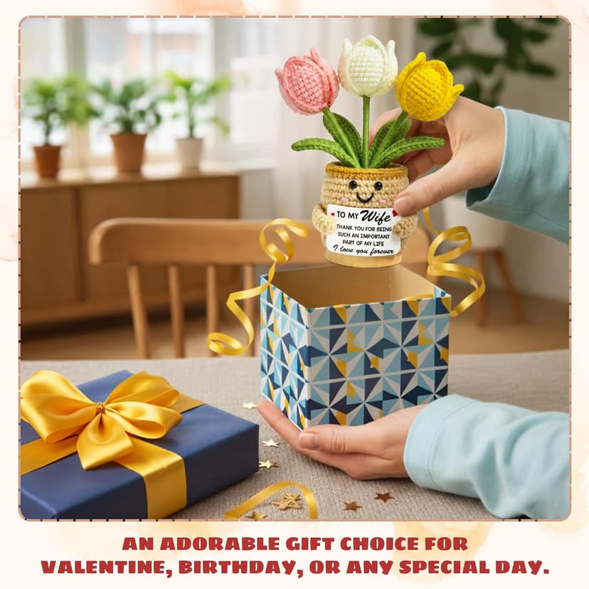 Christmas Mothers Day Birthday Gifts for Wife - 6.3'' x 2.56'' Positive Support Cotton Milk Wool Tulip Crochet Gifts for Wife from Husband - Wedding Anniversary Christmas Birthday Gifts B0FZTMTRK1