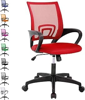 Office Chair, Desk Chair with Lumbar Support Arms, Adjustable Computer Chair with Breathable Mesh Backrest, Home Office Desk Chairs for Student, Adults, Study, Dorm, Comfortable Office Chair(Red)