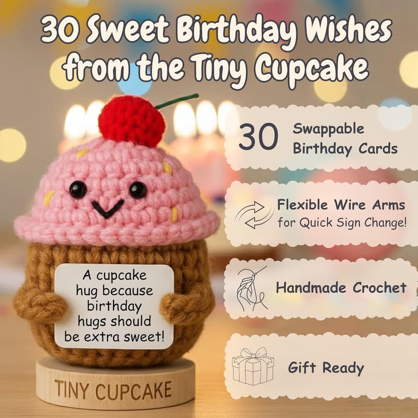 Happy Birthday Gift for Women - Tiny Cupcake With 30 Sweet Birthday Cards | Funny Gift Idea for Women for 16th, 21 Year Old, 30th Birthdays | Cute Bday Party Decor for Friends, Teens, Daughter, Sister