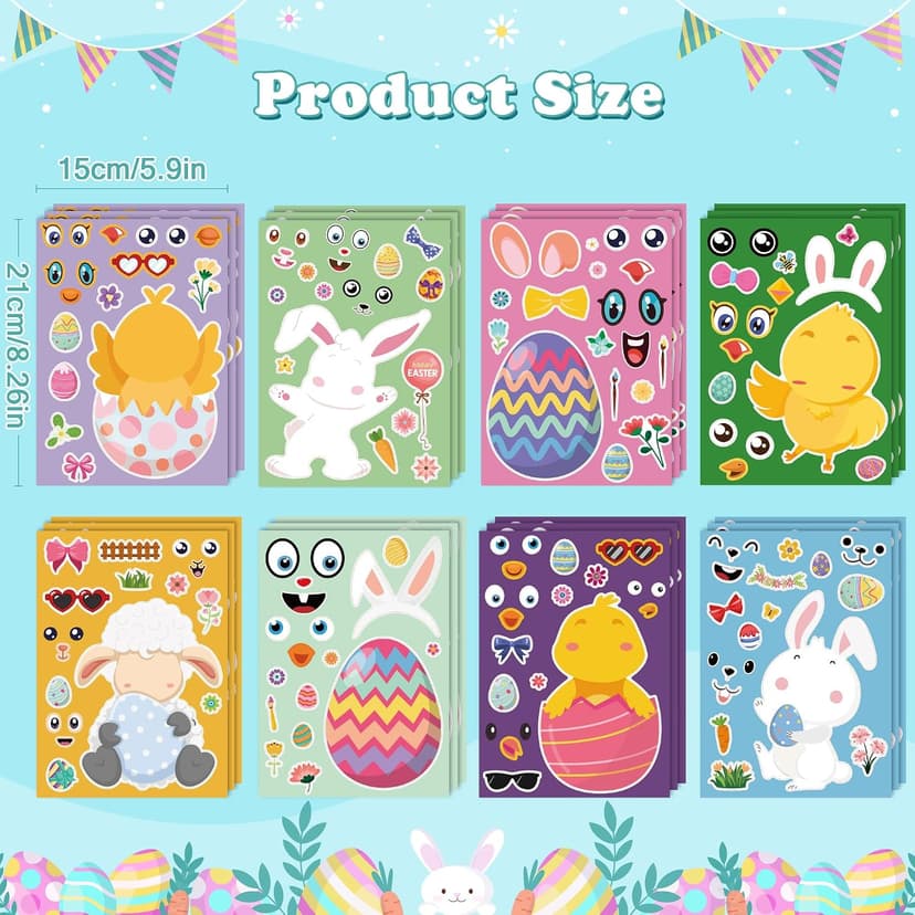OHOME Easter Basket Stuffers for Kids - DIY Happy Egg Bunny Sticker Crafts Stickers for Toddlers,Kids Easter Gifts Decor Treats Games Toys Activities Party Favor Supplies(24 Sheets) B0CQ2MRY7Z