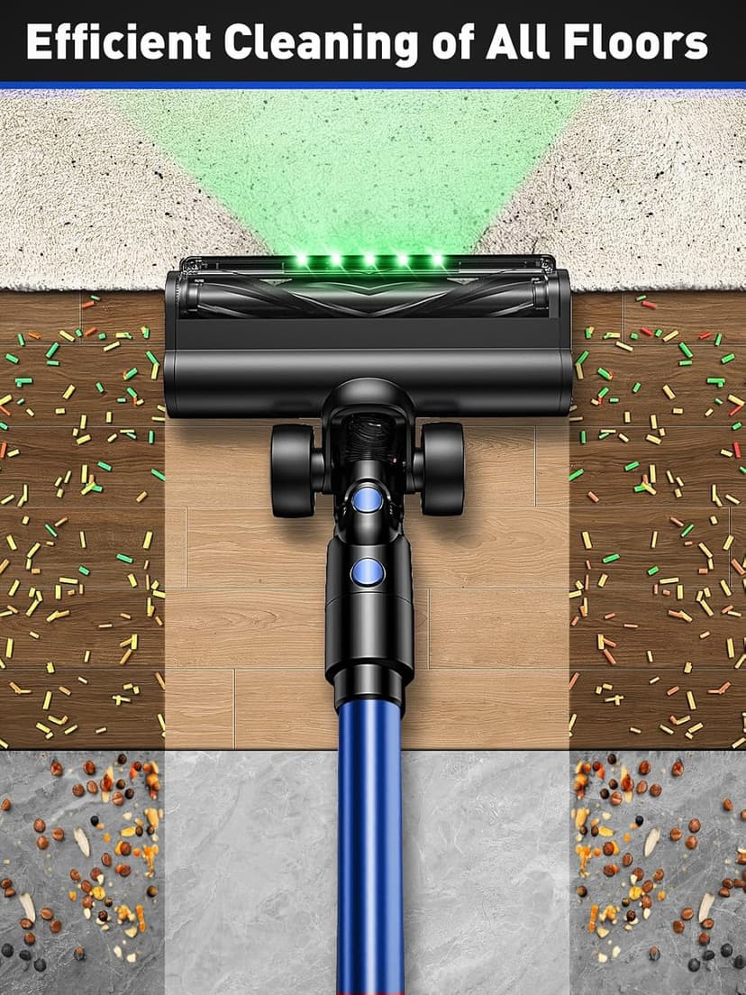 Cordless Vacuum Cleaner, 45KPA 8 in 1 Lightweight Vacuum Cleaners for Home, 50Mins Anti-Tangle Stick Vacuum, LED Display, Rechargeable Vacuum for Pet Hair/Carpet/Floor (Blue)