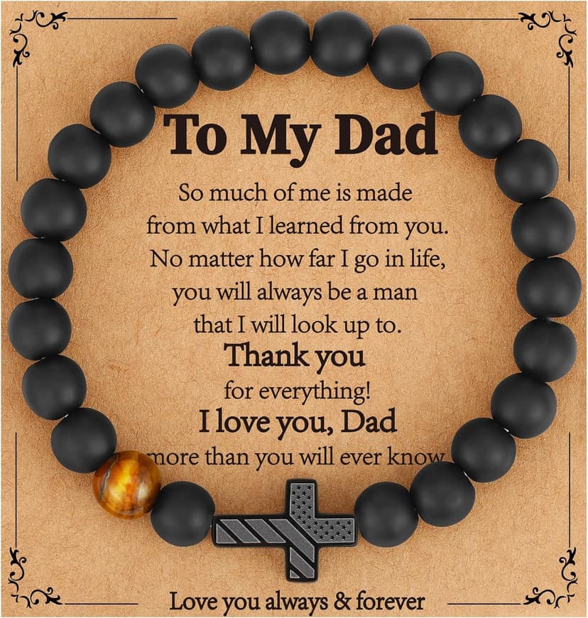 Gnamy Cross Bracelet Gift for Dad New Dad Stepdad Husband Grandpa, American Flag Cross Beads Bracelet Birthday Jewelry Gifts for Men B0F8B9534K