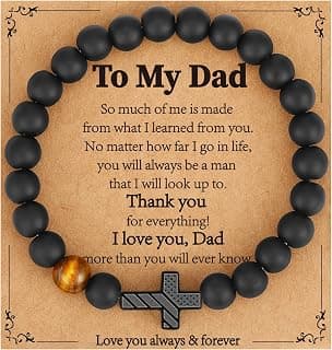 Gnamy Cross Bracelet Gift for Dad New Dad Stepdad Husband Grandpa, American Flag Cross Beads Bracelet Birthday Jewelry Gifts for Men B0F8B9534K