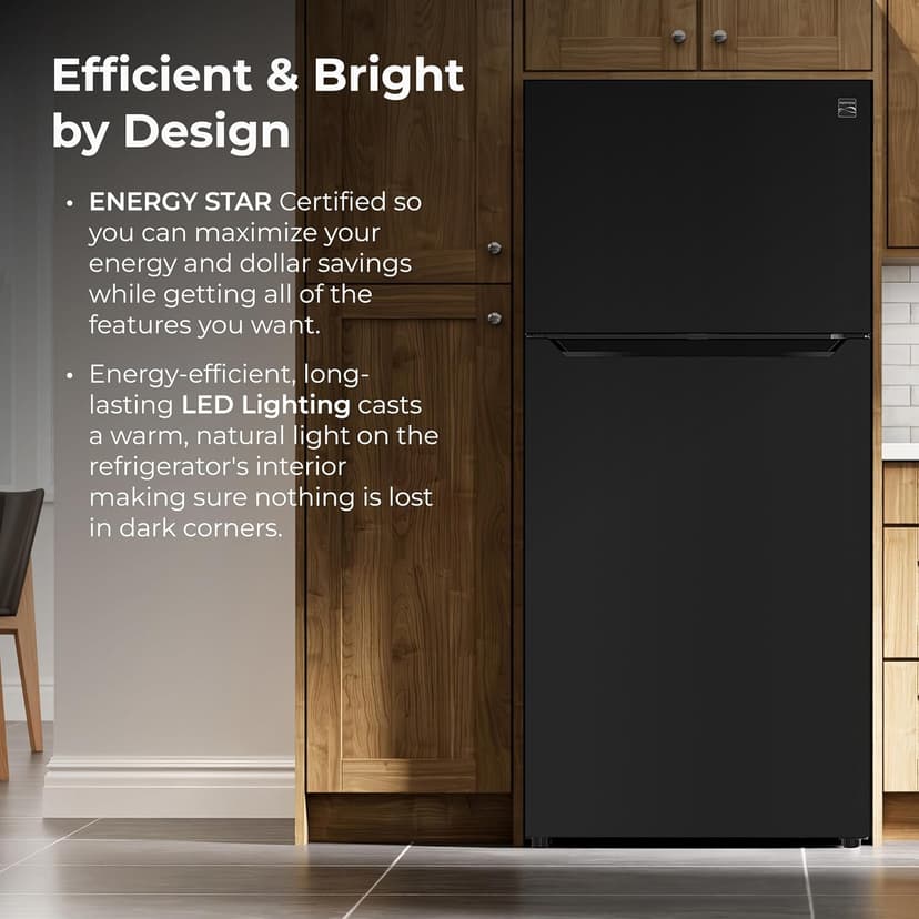 Kenmore 33" Top Mount Refrigerator with Freezer - Adjustable Shelving, Humidity-Controlled Crispers, Optional Ice Maker, LED Lighting, ENERGY STAR Certified, 25 cu. ft. Capacity - Black