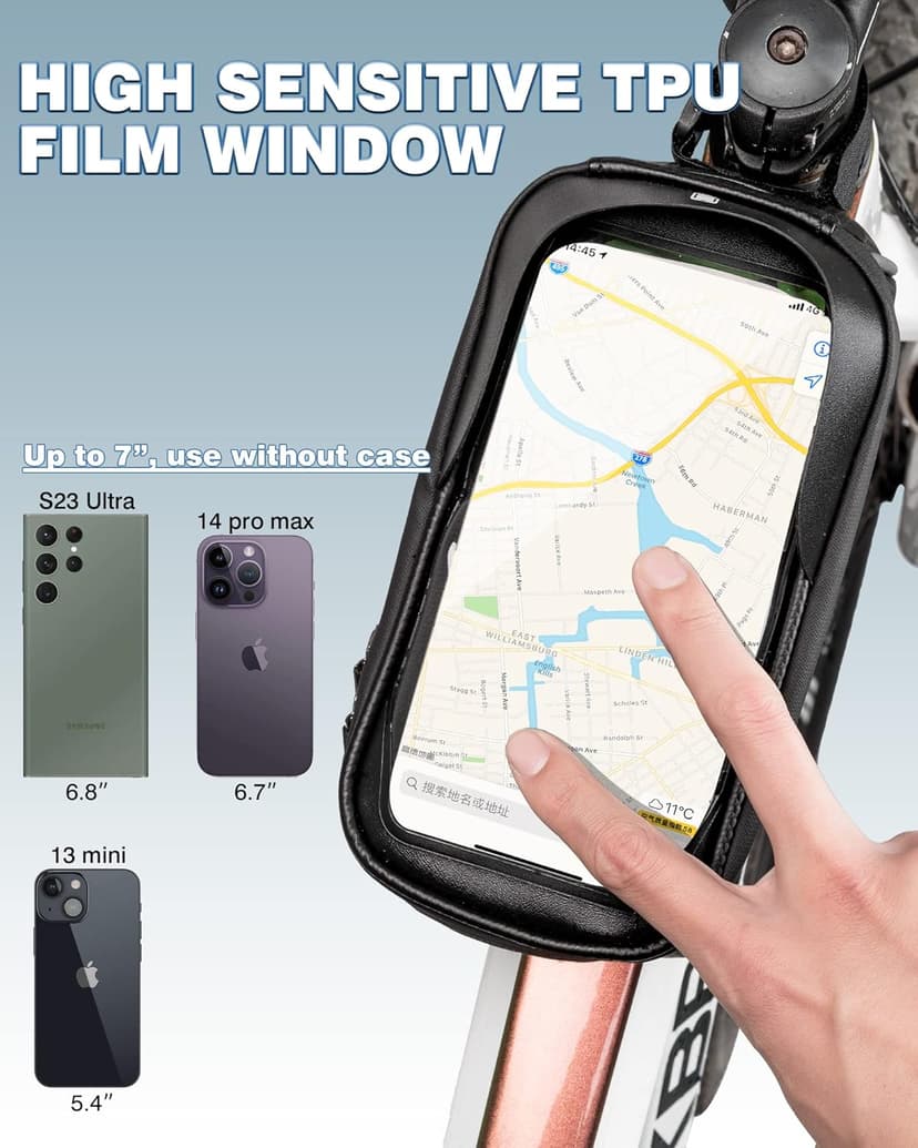 E-Bike Accessories for Men Women Compatible Phone Under 7” Straps Fit All Frames ROCKBROS Bike/Bicycle Phone Front Frame Bag, Waterproof, Tube Cycling Pouch B079QKP848